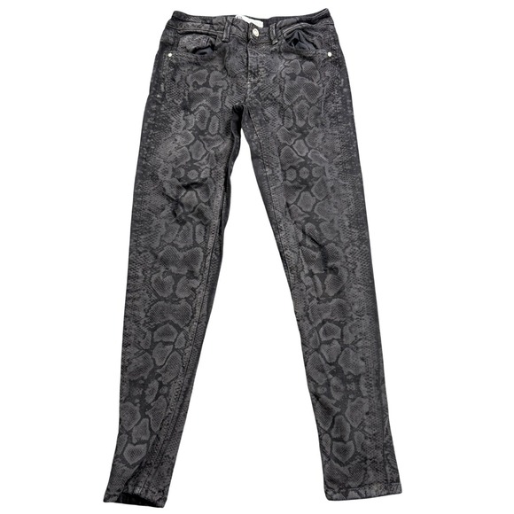 Zara Denim - Zara Skinny Jeans Womens 4 Grey Black Snakeskin Animal Print Denim Mid Rise